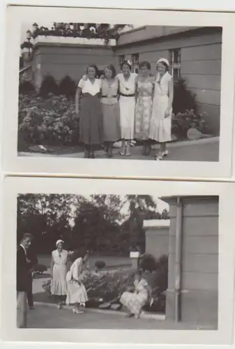 (F24169) 2x Orig. Mini-Foto Frauen an einem Gebäude in Bad Neuenahr 1932