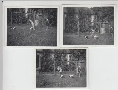 (F23332) 3x Orig. Mini-Foto Kinder spielen Bockspringen im Garten 1937