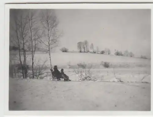 (F23299) Orig. Mini-Foto Winter in Würbenthal, Schlittenpartie 1937