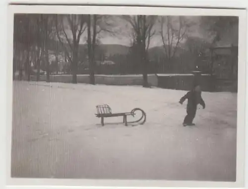 (F23297) Orig. Mini-Foto Winter in Würbenthal, Schlittenpartie 1937