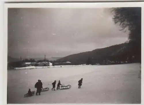 (F23295) Orig. Mini-Foto Winter in Würbenthal, Schlittenpartie 1937