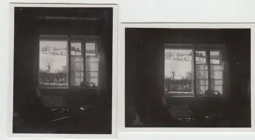 (F23185) 2x Orig. Mini-Foto Blick aus dem Fenster, Wohnung i. Würbenthal 1935