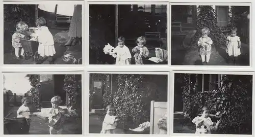 (F23166) 6x Orig. Mini-Foto kleine Kinder spielen im Garten 1934