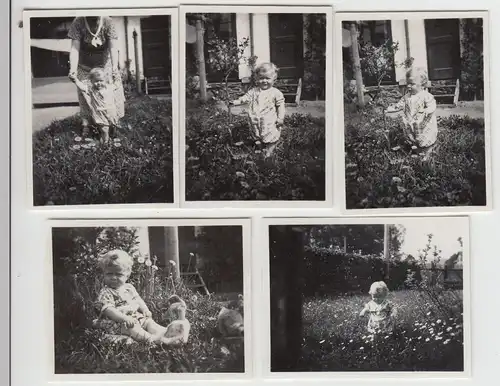 (F23156) 5x Orig. Mini-Foto Kleinkind im Garten, Wiese, Küken 1934