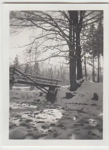 (F23094) Orig. Mini-Foto Winter in Würbenthal, Steg über die Oppa 1932