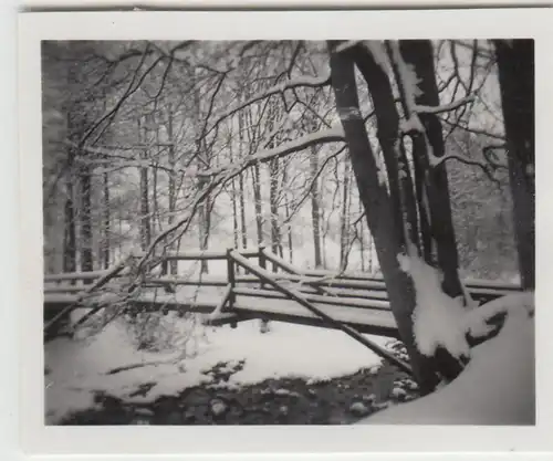 (F23090) Orig. Mini-Foto Winter in Würbenthal, Steg über die Oppa 1932