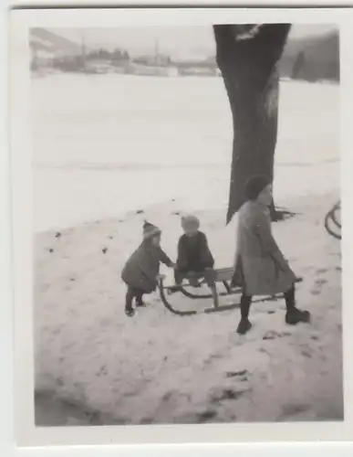 (F23066) Orig. Mini-Foto Winter in Würbenthal, Schlittenpartie 1932