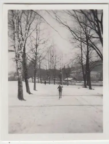 (F23061) Orig. Mini-Foto Winter in Würbenthal, Skifahrer 1932