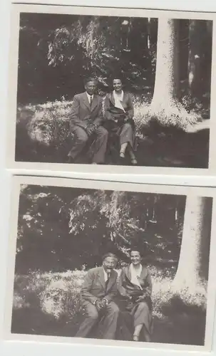 (F22992) 2x Orig. Mini-Foto Paar im Freien in Johannisbrunn a. Mohra 1932