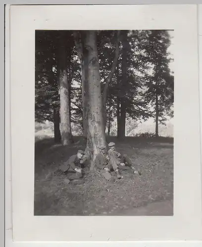 (F22964) Orig. Mini-Foto Männer rasten an einem Baum 1932