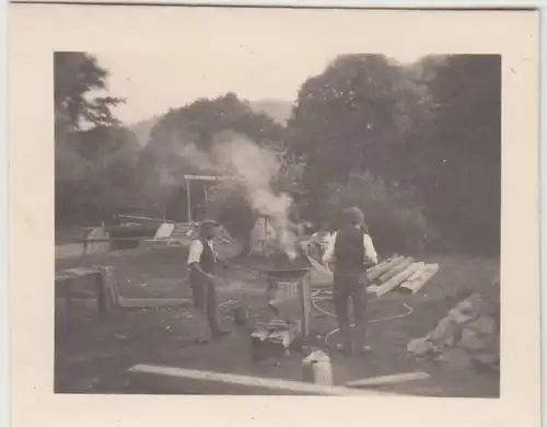 (F22852) Orig. Mini-Foto Würbenthal, Bauarbeiten am Wehr, Schmiede 1932