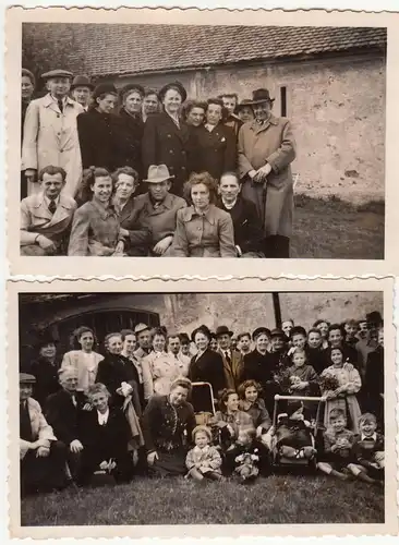 (F22788) 2x Orig. Foto Personen im Freien, Gruppenbild Familie, Feier 1950er