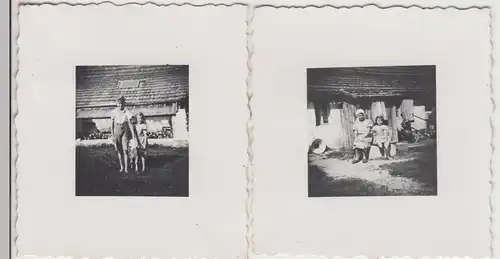 (F22461) 2x Orig. Mini-Foto Kinder auf dem Bauernhof 1939