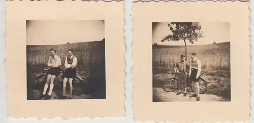 (F22450) Orig. Foto junge Männer mit Fahrrad am Feldrand 1930er