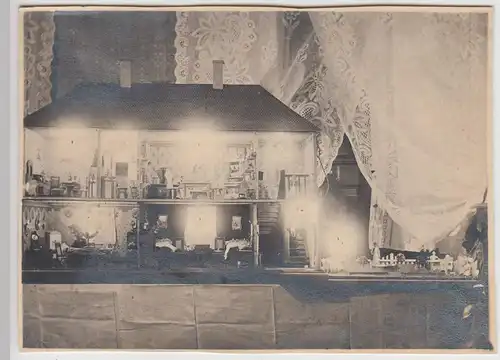 (F21779) Orig. Foto große beleuchtete Puppenstube um 1913