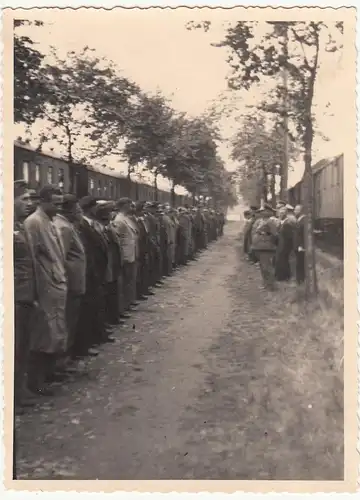 (F21454) Orig. Foto deutsche Soldaten, Entlassung d. Eisenbahnbaukolonne 2, 1938