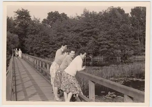 (F20914) Orig. Foto Personen auf Brücke am Hülser Berg, Krefeld 1957