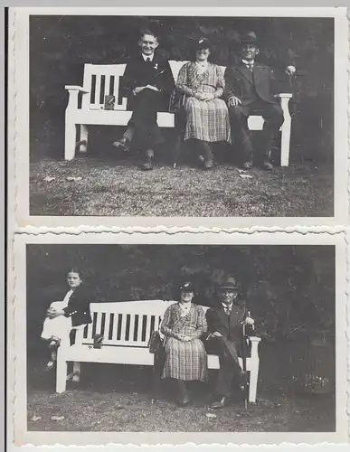 (F20576) 2x Orig. Foto Personen sitzen auf einer Parkbank 1930er