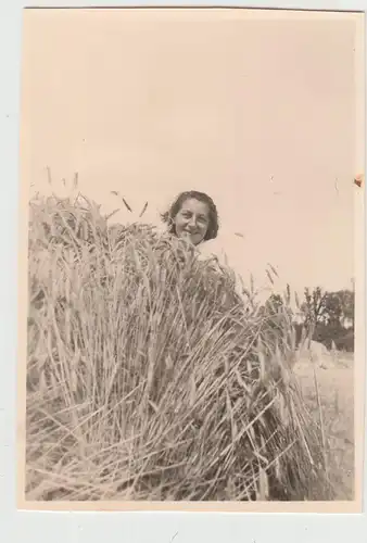 (F20311) Orig. Foto Frau an Getreidegarben im Feld, Rogó?no 1943