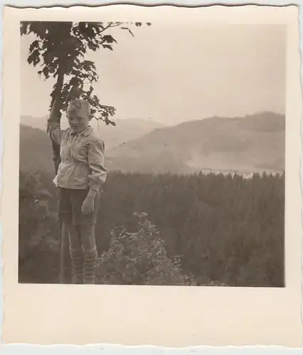 (F20005) Orig. Foto Junge, Wanderung nahe der Diemeltalsperre 1954