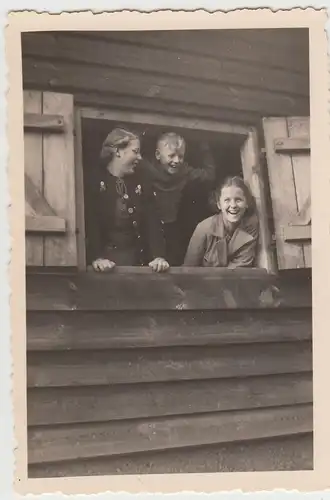 (F19582) Orig. Foto Kinder schauen aus dem Fenster einer Hütte 1930er