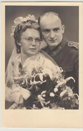 (F19513) Orig. Foto Hochzeitspaar Hanna u. Heinz Nestler, Limbach 1940er