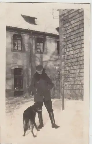 (F19383) Orig. Foto Wöltingerode Vienenburg, Mann mit Hund im Winter 1928