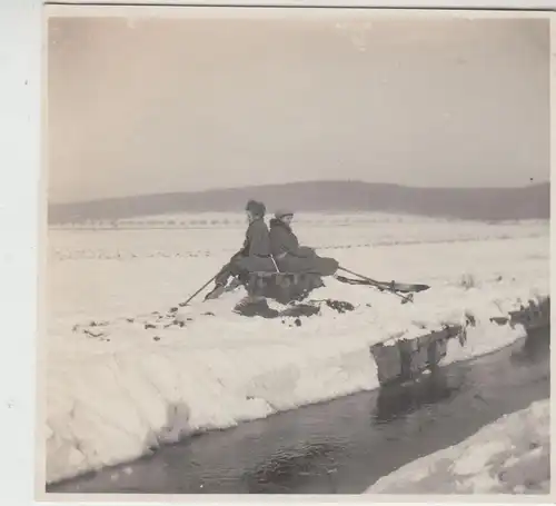 (F19360) Orig. Foto Wöltigerode Vienenburg, Skifahren am Bach 1928