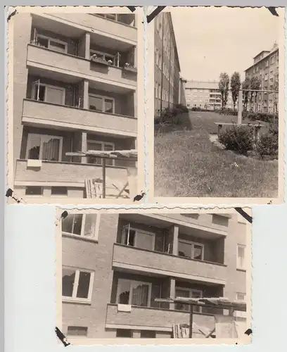 (F19317) 3x Orig. Foto Hamburg, Wohnblock mit Balkon 1956