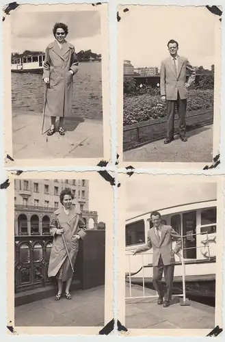 (F19307) 4x Orig. Foto Hamburg, junges Paar spaziert 1955