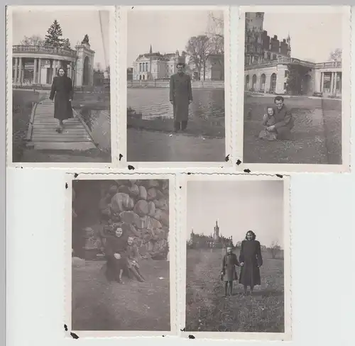 (F19302) 5x Orig. Foto junges Paar spaziert in Schwerin 1953