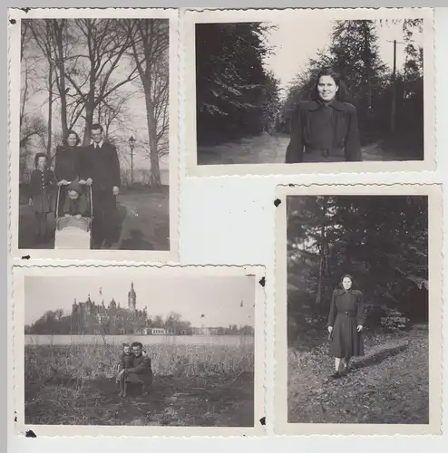 (F19301) 4x Orig. Foto junges Paar spaziert in Schwerin 1953