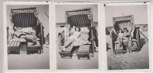 (F19298) 3x Orig. Foto Heringsdorf, junges Paar im Strandkorb 1952
