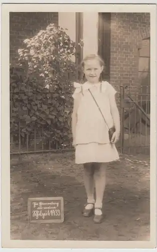 (F19225) Orig. Foto Mädchen am ersten Schultag 1933