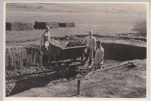 (F19072) Orig. Foto Baustelle Feldbahn, Männer vom R.A.D.-Lager Dietzhausen 1939