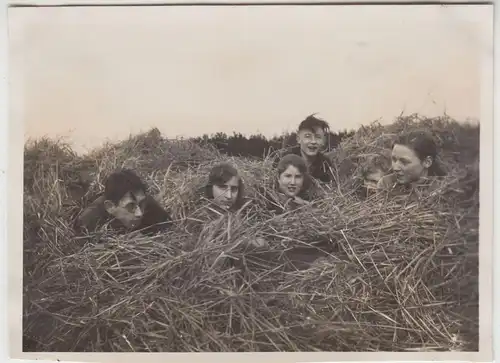 (F18834) Orig. Foto Jugendliche verstecken sich im Heu 1920er