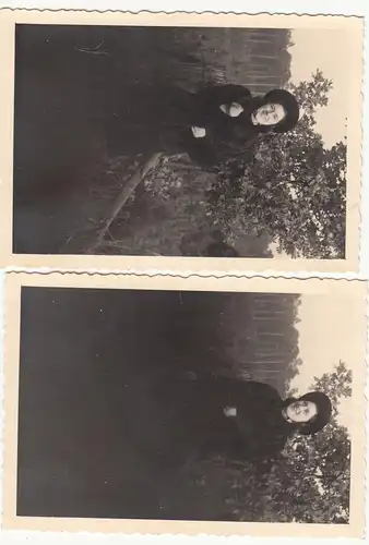 (F18643) 2x Orig. Foto Porträt Frau mit Hut im Freien i. Frohnau 1940er