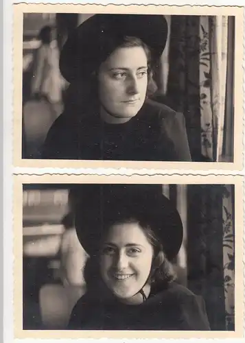 (F18642) 2x Orig. Foto Porträt Frau mit Hut 1940er