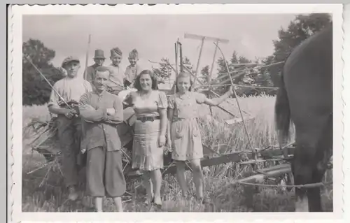 (F18625) Orig. Foto Personen am Heuwender 1930/40er