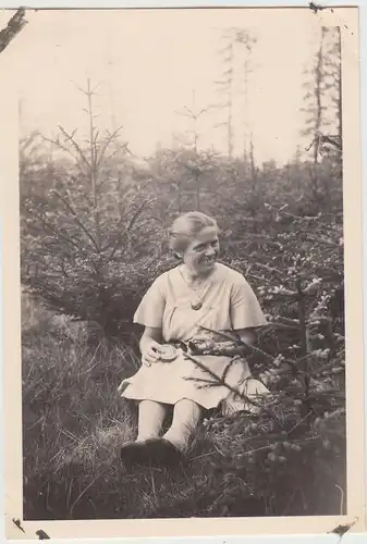 (F18323) Orig. Foto Frau zwischen Nadelbäumen in Ebersbrunn, Mai 1935