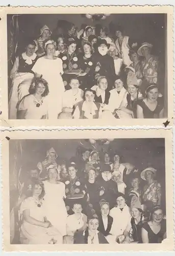 (F18314) 2x Orig. Foto Fasching, Gruppenbild 1934