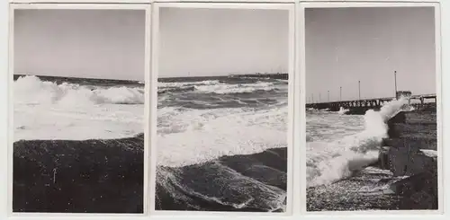 (F17945) 3x Orig. Foto Hanstedt / Dän., Strand Seebrücke 1942/43