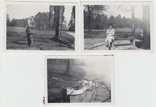 (F17748) 3x Orig. Foto Dresden, Spaziergang mit Kleinkind Renate Ranft 1933