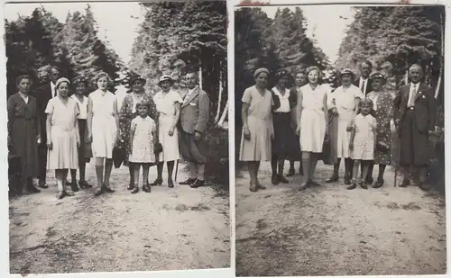 (F17730) 2x Orig. Foto Personen a.d. Waldweg, Spaziergang 1930er