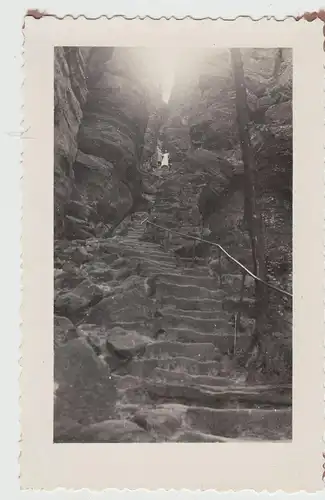 (F17724) Orig. Foto Personen am Pfaffenstein, Nadelöhr Aufstieg 1931