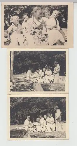 (F17650) 3x Orig. Foto Personen auf der Wiese, Picknick 1930/40er