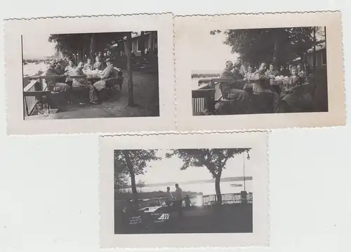 (F17593) 3x Orig. Foto Restaurant am See, unbek. Ort 1930er