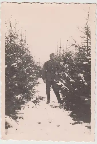 (F17528) Orig. Foto deutscher Soldat im Winterwald 1940er