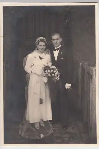 (F17464) Orig. Foto Hochzeit v. Lischen Nakonz, Hochzeitspaar 1938