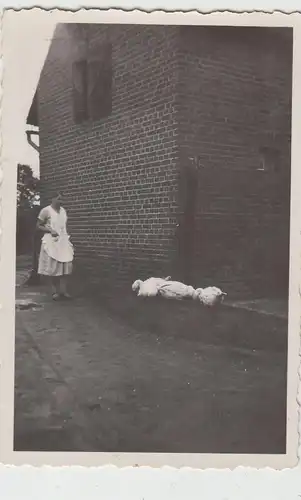 (F17416) Orig. Foto Frau mit Gänse am Haus 1930er